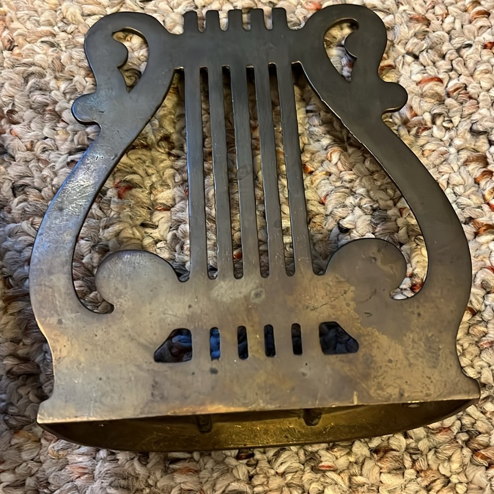 Vintage Brass Harp Music Note Bookends - Picture 6 of 12